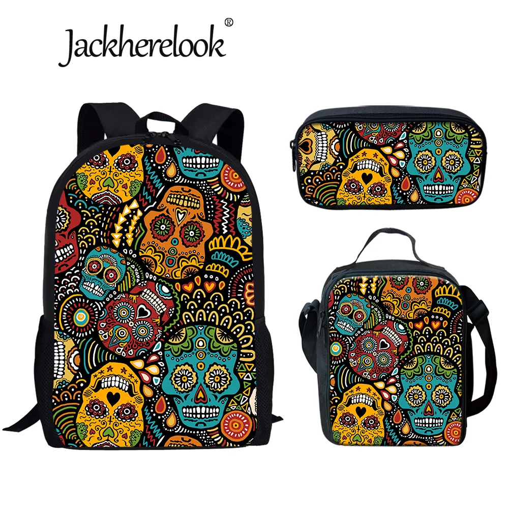 

Jackherelook Mechanical Skull Children 3PCS School Book Backpack Set Large Capacity Polyester Bags for Boys Girls Students Gifts