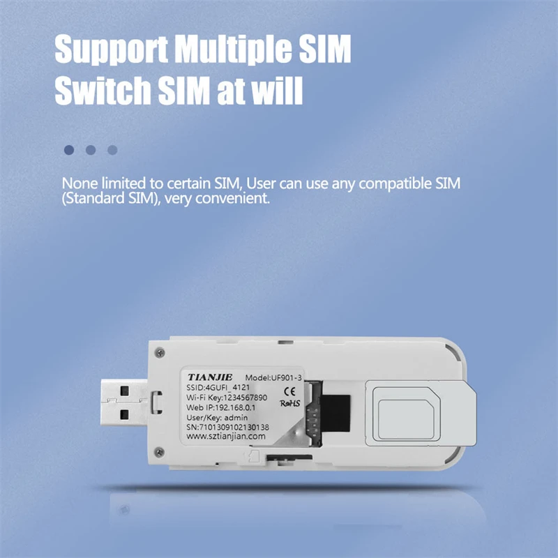 Wi-Fi-роутер TIANJIE 4G карманный беспроводной USB-модем с Micro SIM-картой LTE 4g Wi-Fi антенной -