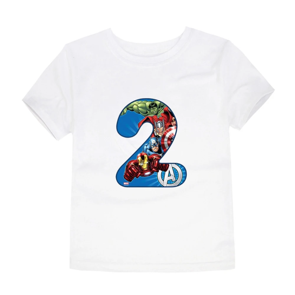 

Cartoon Anime Giant 2D Printing T-Shirt White Children 4-14 Years Old Summer Animal Spider Short Sleeve Numbers 1-9 Boys Girls