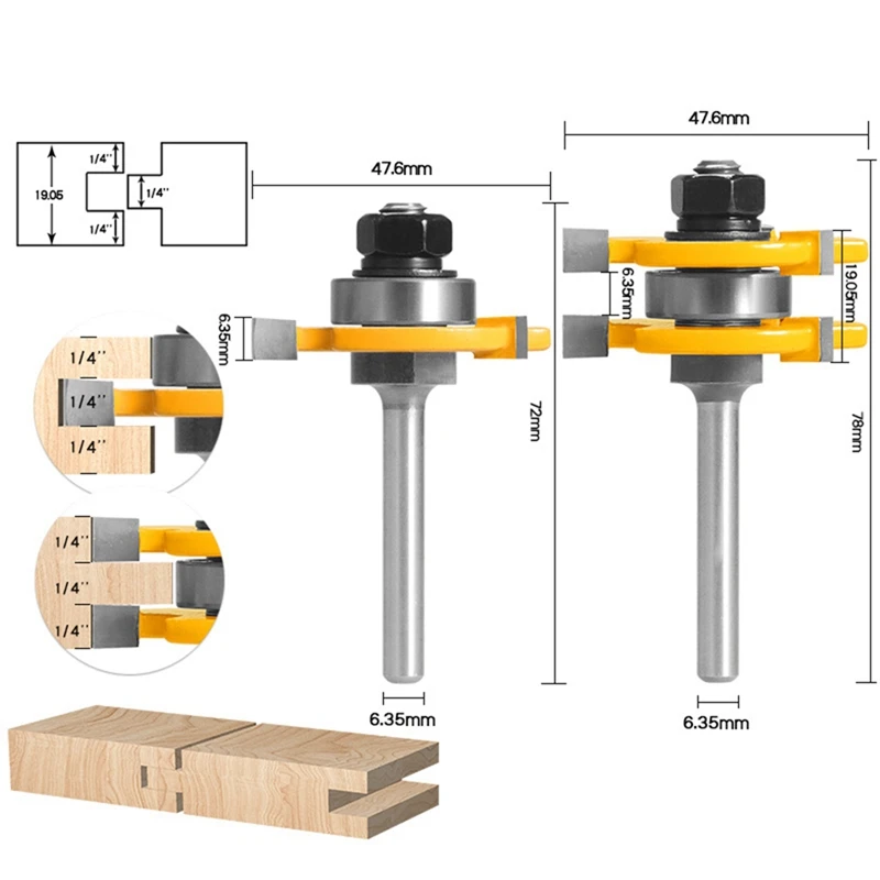 2 шт. Т-образные концевые фрезы для работ по дереву