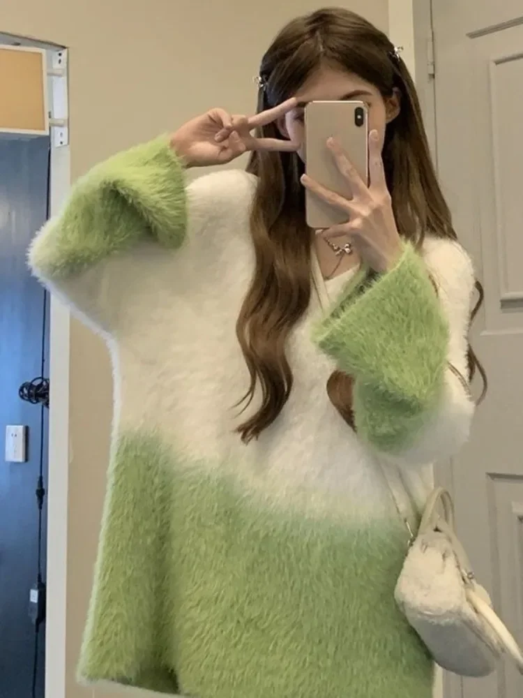 Женские Повседневные свитера Hikigawa милые кашемировые пуловеры контрастных