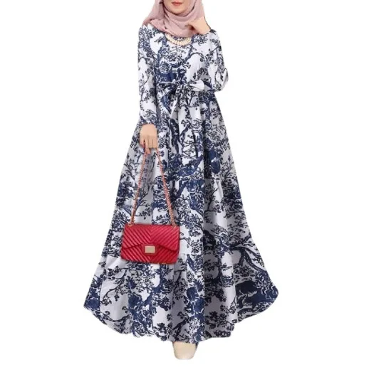 Kaftan Muslim Dress Women Autumn Printed Islamic Clothing 2022 Casual Maxi Vestidos Female Floral Sundress Turkish Robe