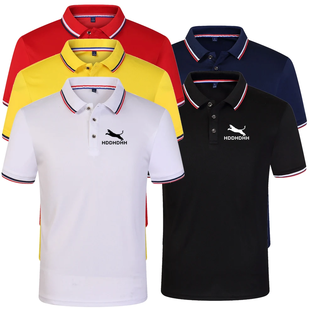 

New HDDHDHH Brand Print Summer Ice Silk Cotton Polo Shirt Short Sleeve T-Shirt Slim Lapel Solid Color Top Business Men's Shirt