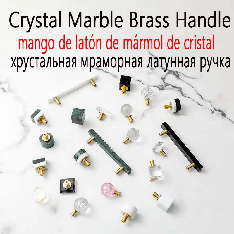 

Brass Crystal Marble Handle European Light Luxury Diamond Lamp Ball Drawer Cabinet Wardrobe Door Handle Single Hole Handle Knobs