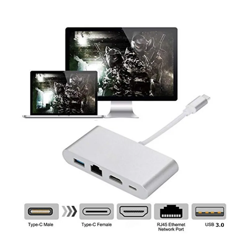 Адаптер-концентратор с Type-C на RJ45 Ethernet 4K HDMI совместимый USB C 3 0 для MacBook HP ENVY13 Samsung S21