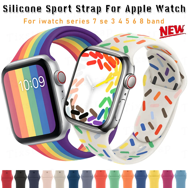 

Силиконовый спортивный браслет для Apple Watch Ultra 49 мм 45 мм 41 мм 44 мм 40 мм 42 мм 38 мм Iwatch series 7 se 345 6 8 Pride Edition, резиновый браслет