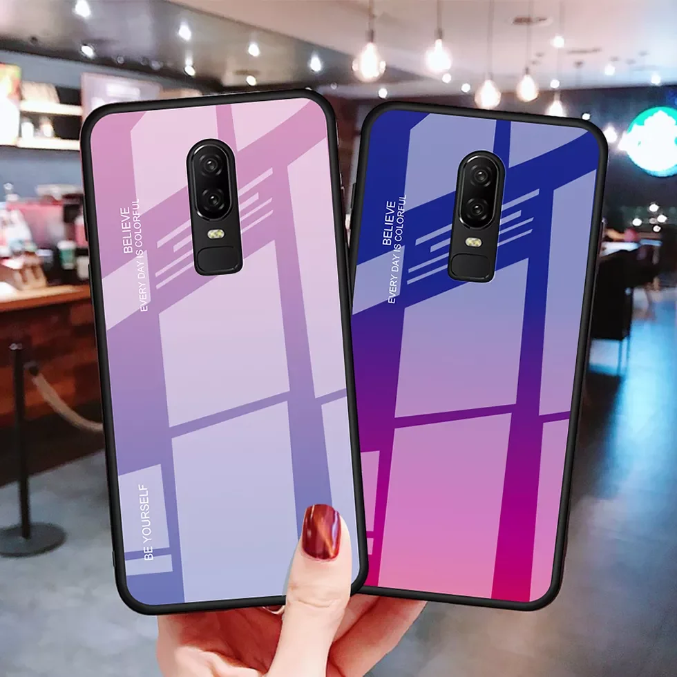 

Luxury Gradient 9H Hard Tempered glass Case For Oneplus 6 6T 7 T 7T Pro One Plus 7Pro 7TPro Mobile Phone Cover Shockproof Unique