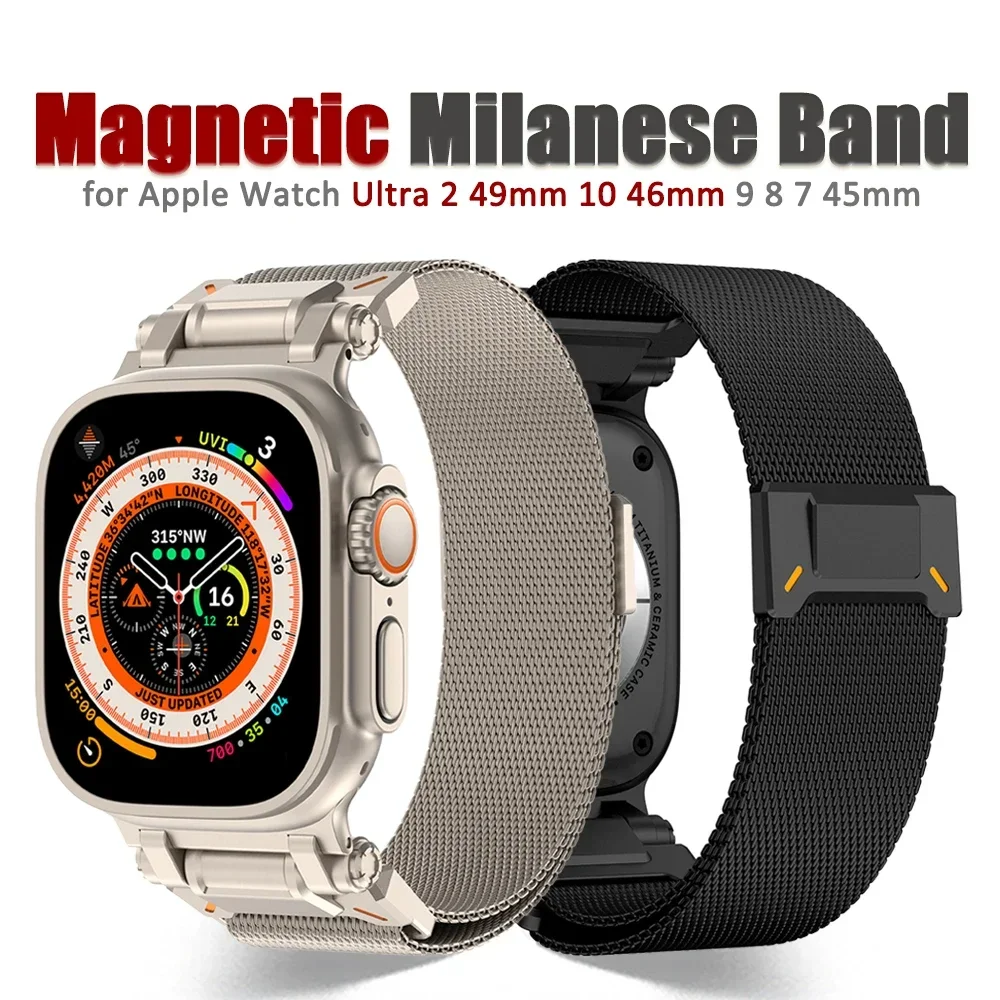 Миланский магнитный ремешок для Apple Watch Ultra 2/1 49 мм 10 9 8 7 46 45 Роскошный