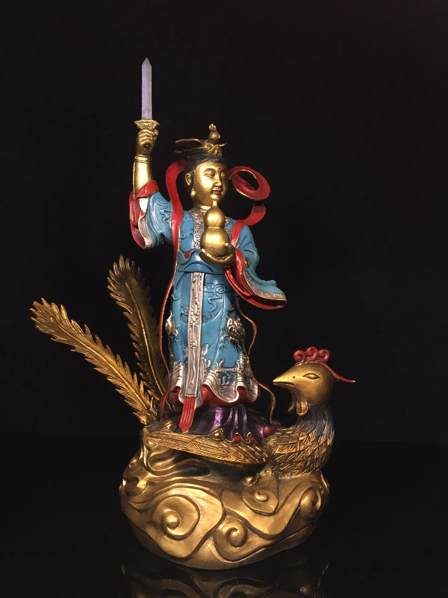 19-дюймовая коллекция тибетского храма старая бронза окрашенная девять небесных