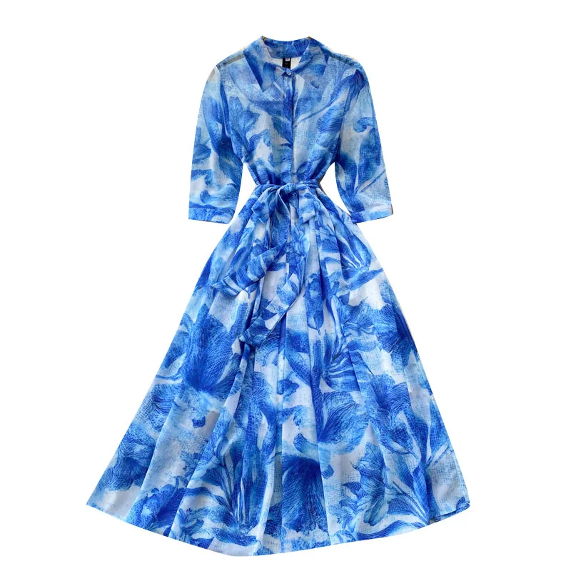 Женское платье-поло с цветочным принтом до середины икры | Женская одежда