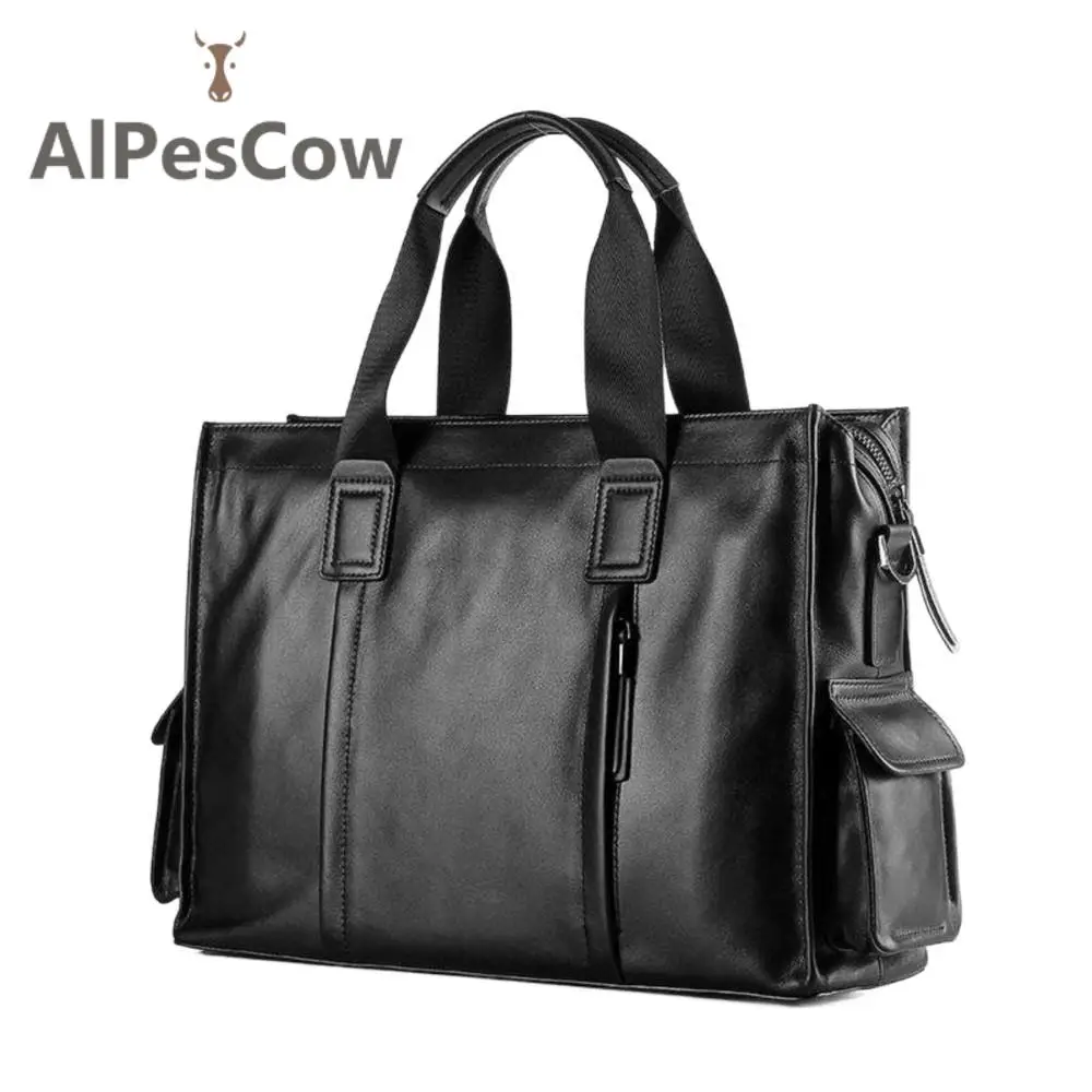 High Quality Genuine Leather Unique Design Handbag For Men 100% Alps Cowhide Vintage Briefcase Men's Luxury Executive Laptop Bag