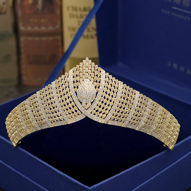 

MYFEIVO Gold Color Bridal Wedding Crown Full Zircon Luxury Tiara Diadem Headpiece Hair Jewelry Accessories HQ1899