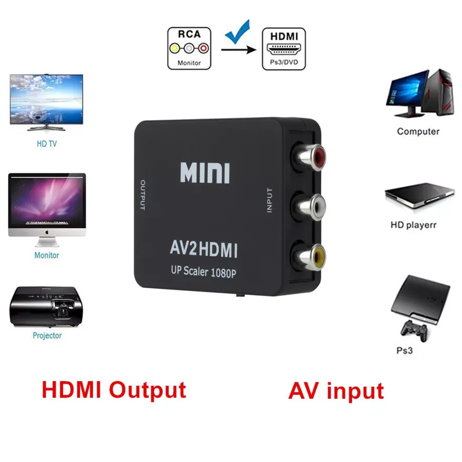 

RCA AV to HDMI Converter HD 1080P AV 2 HDMI Adapter For TV X box PS4 PC DVD Projector High Quality AV To HDMI Converter