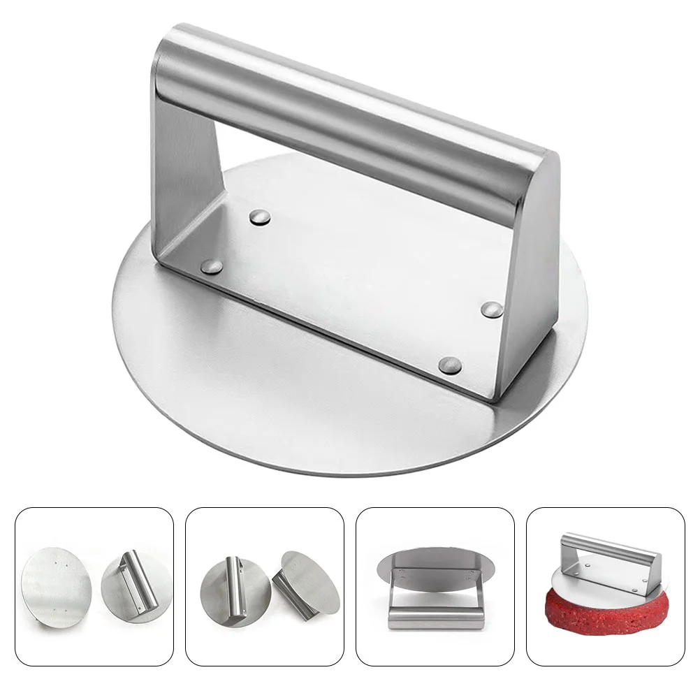 

Stainless Steel Conveneint Practical Home Meat Presser Kitchen Gadget Metal Burger Smasher Round Burger Smasher Tool