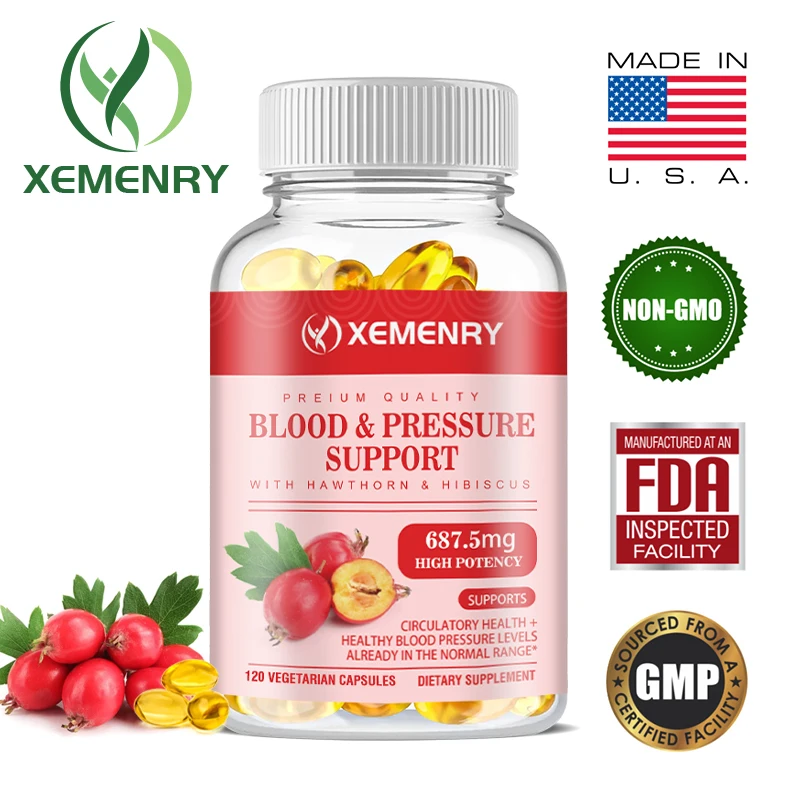 

Premium Blood Pressure Support Supplement with Hawthorn, Hibiscus and Garlic - Supports Cardiovascular and Circulation