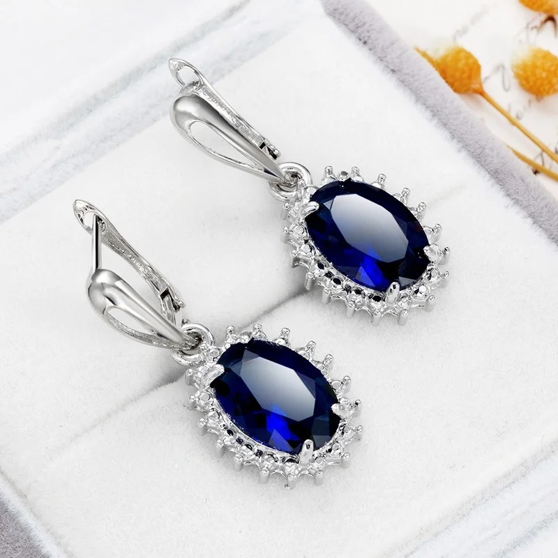 

Elegant Female Blue Color Zircon Dangle Earrings Simple Shiny Silver Color Earring for Women Engagement Party Jewelry Gifts