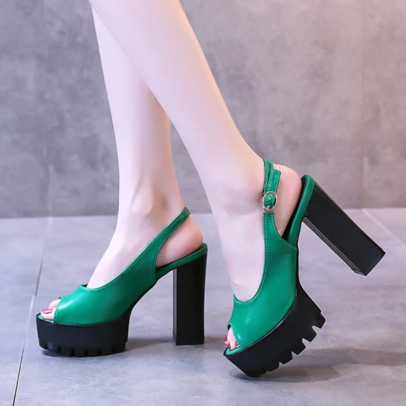 

ZOKI Summer Super High Heels Sandals Women 2022 Peep Toe Chunky Platform Sandals Woman Back Strap Square Heel Sandalias Mujer
