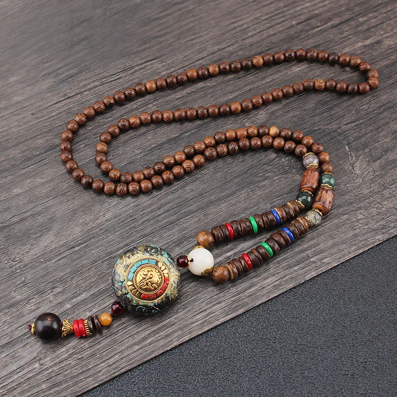 2023 Новый Винтажный непальский длинный буддийский деревянный кулон и ожерелье из