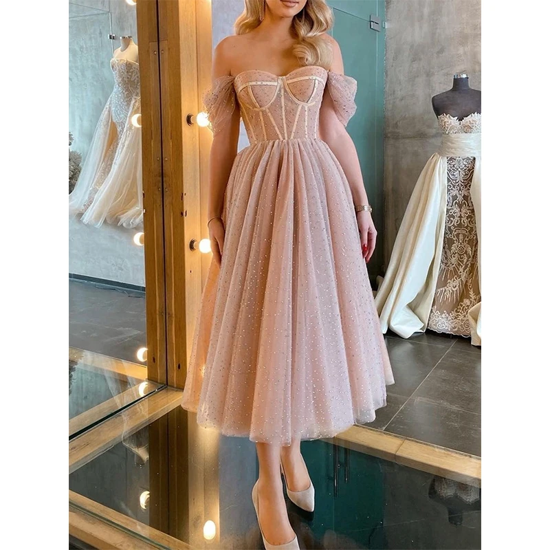 

Sexy Bra A-line Card Shoulder Sleeve Womens Party Evening Dress Pleated Shiny Fashion Backless Loose Vestidos De Noche Prom Gown