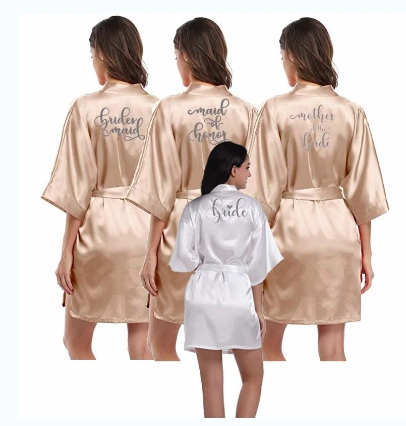 

Халат женский атласный золотистый цвета шампанского, 2019