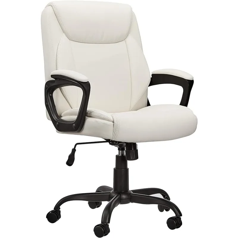 Classic Puresoft PU Padded Mid-Back Office Computer Desk Chair with Armrest - Cream, 26