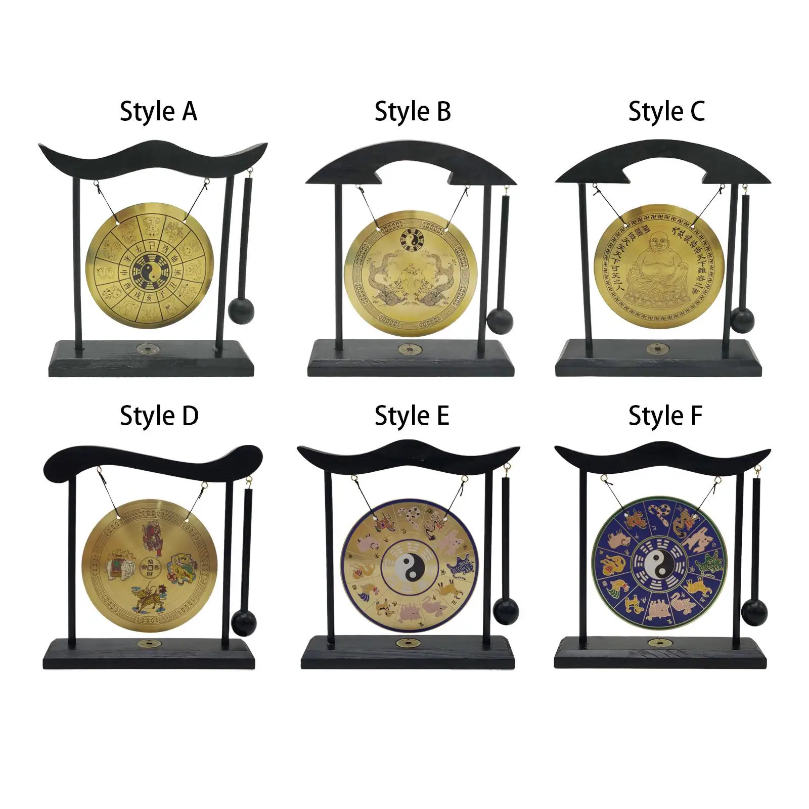 

Gong Ornament Brass Feng Shui Desk Gong Mini Wind Chimes Chinese Mini Gong with Stand for Patio Desk Topper Home Decoration