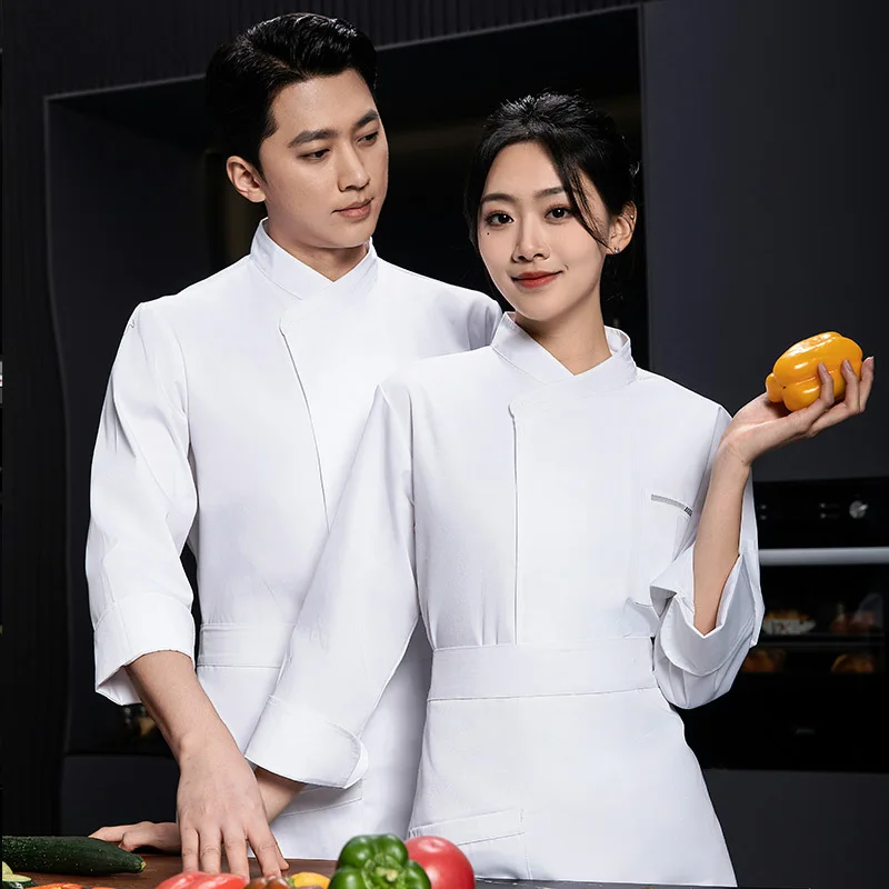 Осенне-зимняя рабочая одежда для шеф-повара с длинными рукавами и логотипом