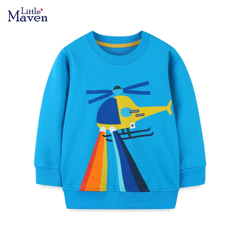 

Little maven Autumn Boys Sweatshirts Cartoon Helicopter Embroidery Cotton 2 to 7years Olds Children Outerwear Clothes
