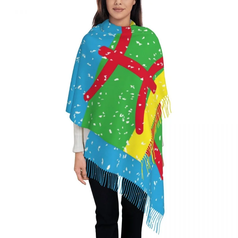 

Luxury Amazigh Flag Tassel Scarf Women Winter Fall Warm Shawl Wrap Female Morocco Amazir Imazighen Scarves