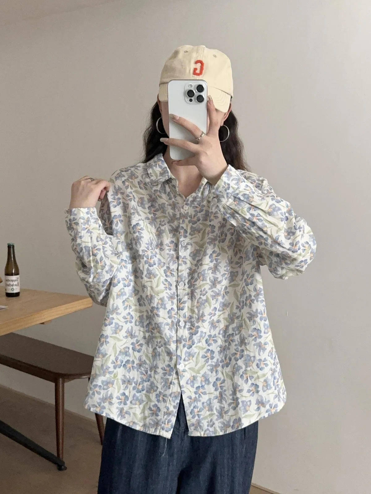 Новинка осенняя хлопковая рубашка с цветочным принтом женские милые топы