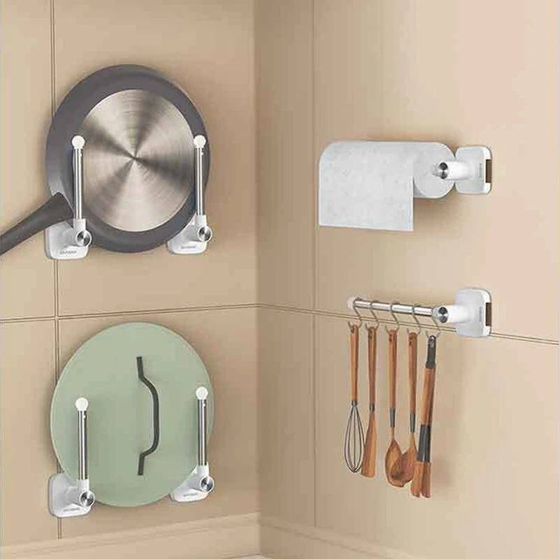 

049HOME Towel Rack Punch-Free Bathroom Hanging Rack Bathroom Drying Bath Towel Storage Hanging Rod Face Cloth Rag 1/2 Hooks