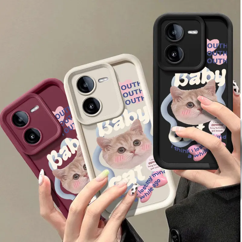 Модный чехол с милой кошкой для VIVO Y02 Y03 Y15S Y16 Y17 Y17S Y21 Y22S Y27 Y35 Y36 Y72 Y75 Y76 Y77 Y78 Y100