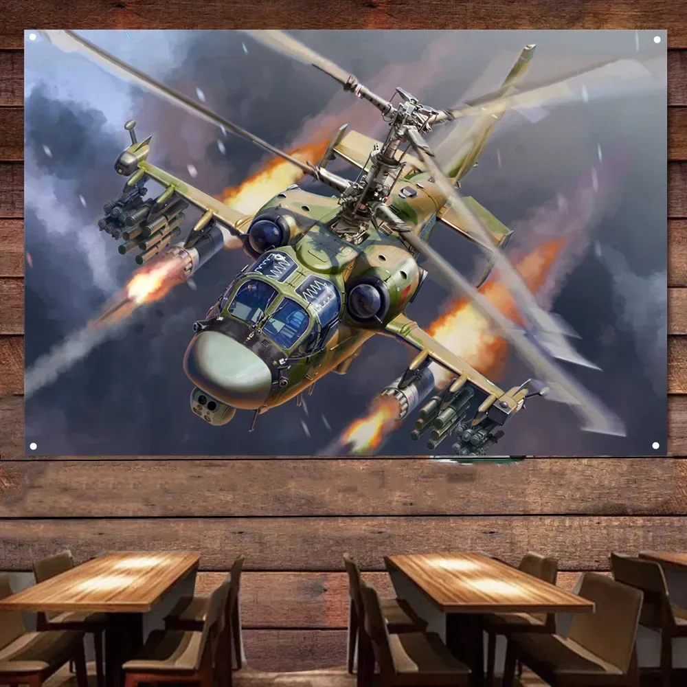 Ka-52 Hokum B ’Alligator' Attack Helicopter Wall Art Flag - Авиационные военные художественные постеры