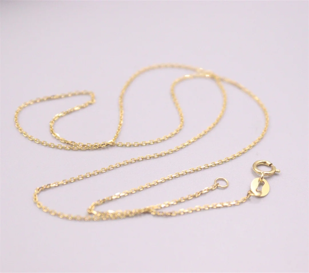 

Pure 18K Yellow Gold Chain Women 0.9mm Long O Link Necklace 1.3-1.5g 16inch