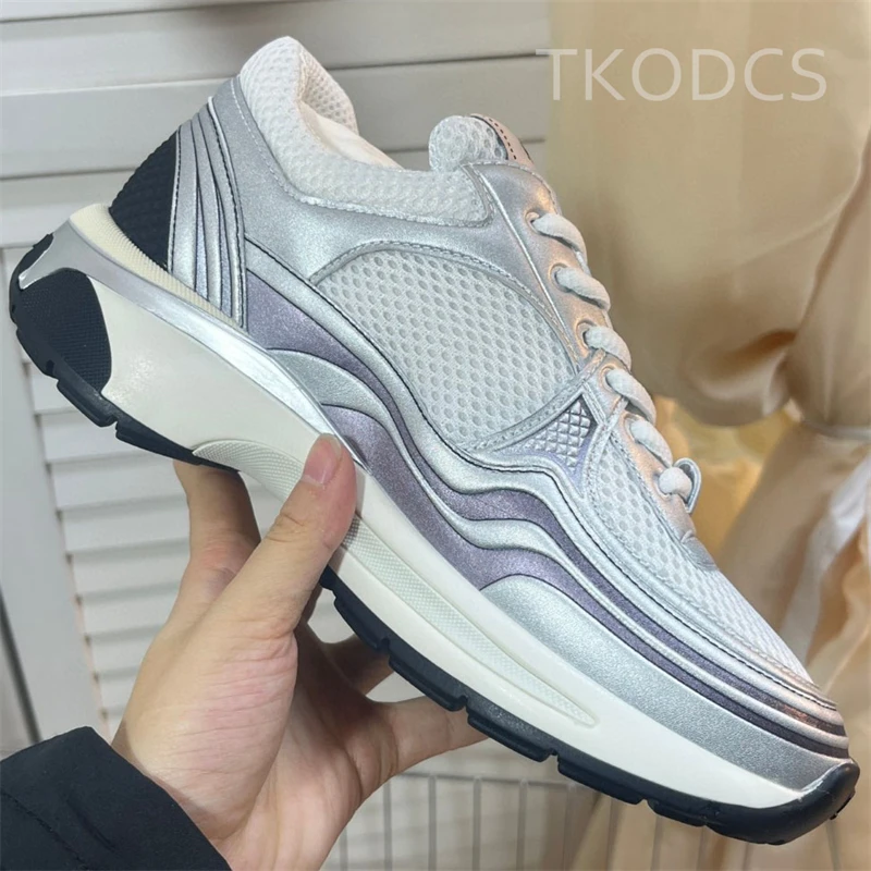 

Genuine Leather Mesh Lace Up Women New Sneakers Flat Leisure Breathable Shoes Luxury Design Lace Up Cozy Female Footwear Leisure