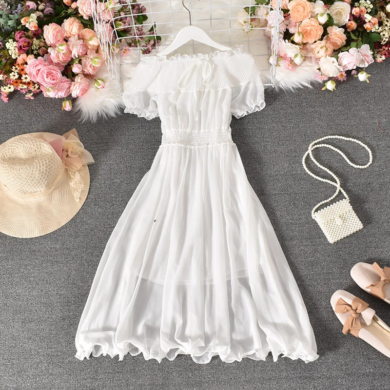 

women's new summer dresses off shoulder long skirt Black