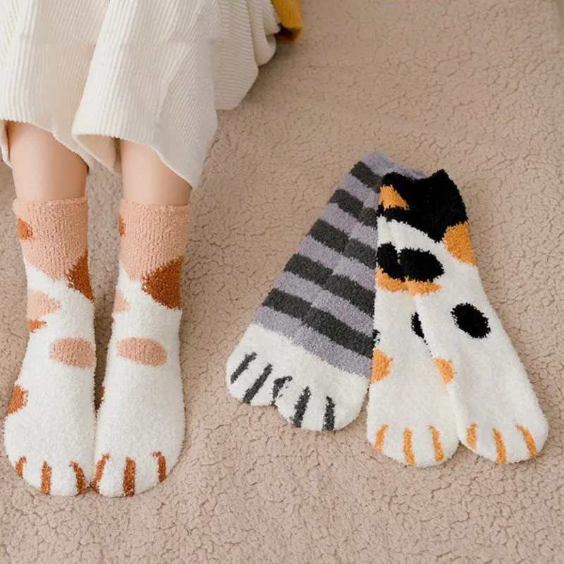 Cat Ears Socks Women's Cartoon Warm Socks Winter Thickness Socks Woman Girl's Sox Floor Cute Socks Animal Sox EU 36-43 Size