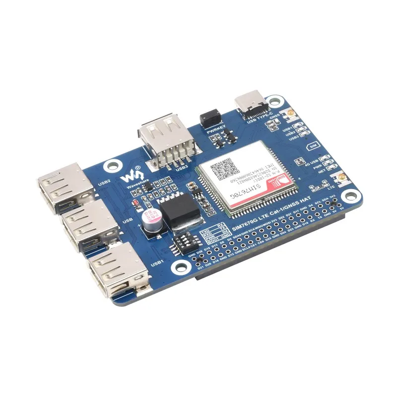 Шляпа Cat-1GNSS для Raspberry Pi, на базе модуля SIM7670G, глобальная поддержка многодиапазона LTE 4G Cat-1, позиционирование GNSS, 3x USB 2.0 (art.: 3920ce4e48bf3) - 3920ce4e48bf3