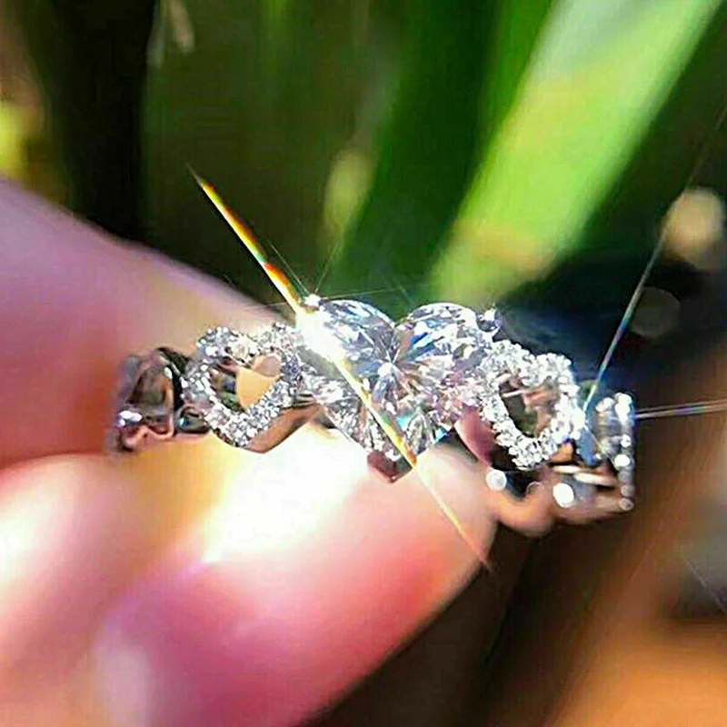 

Shiny Silver Color Heart-shaped Proposal Ring Women Love Korean Fashion Heart Engagement Jewelry Anniversary