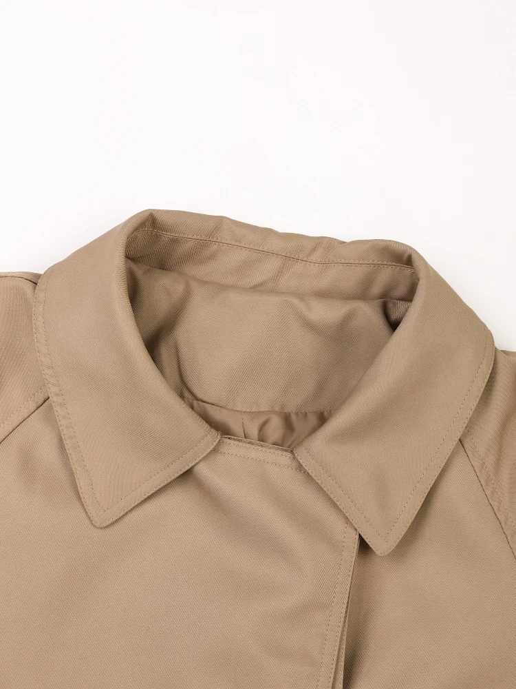 Женский Длинный Тренч с поясом EAM свободная Ветровка цвета хаки отложным