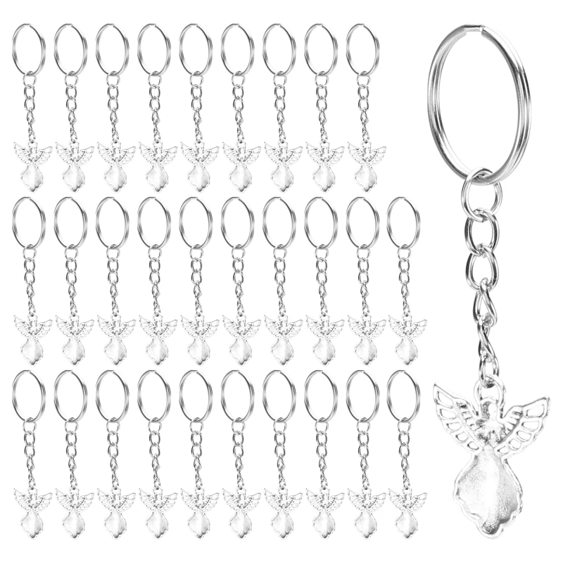 

30Pcs Silver Color Guardian Angel Key Ring Zinc Alloy Pendant Wedding Birthday Party Baby Shower Baptism Communion