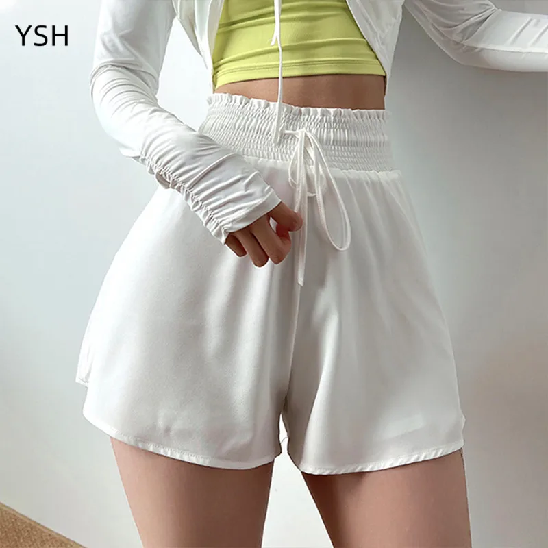 

YUSHUHUA Summer Thin Running Shorts Women High Waist Fitness Volleyball Shorts Outdoor 2 in 1 Running Double Layer Sports Shorts