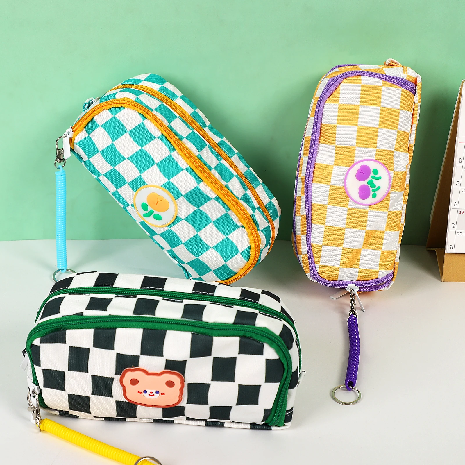 

Вместительный холщовый чехол для карандашей в шахматном стиле, многофункциональные женские сумки для хранения, школьные принадлежности