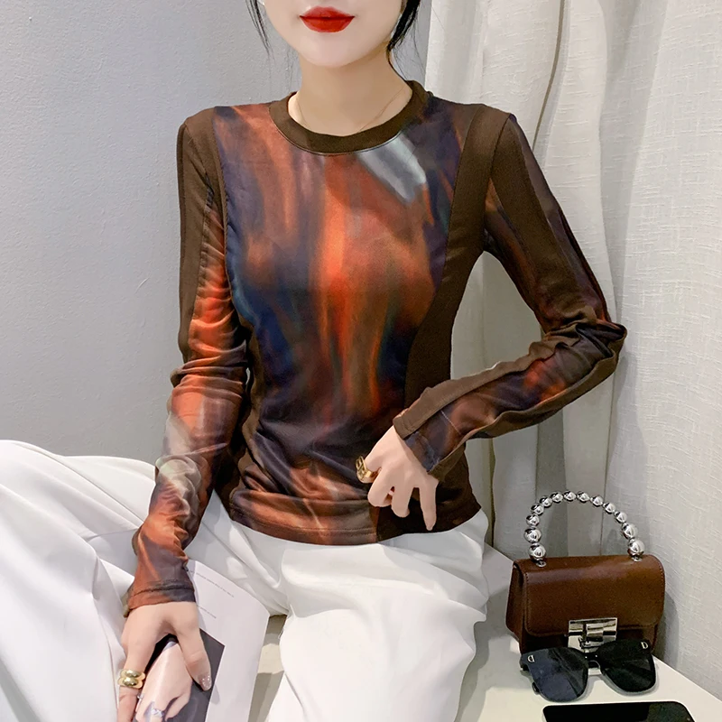 

Женская футболка с длинным рукавом и круглым вырезом, в европейском стиле