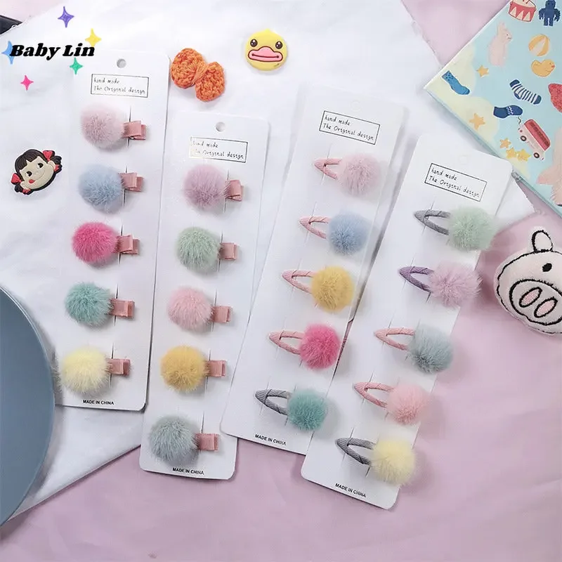 5pcs Cute Baby Hairpins Candy Color Pompoms Mini Barrettes for Little Girls Baby Hair Small Kids Headwear Accessoires