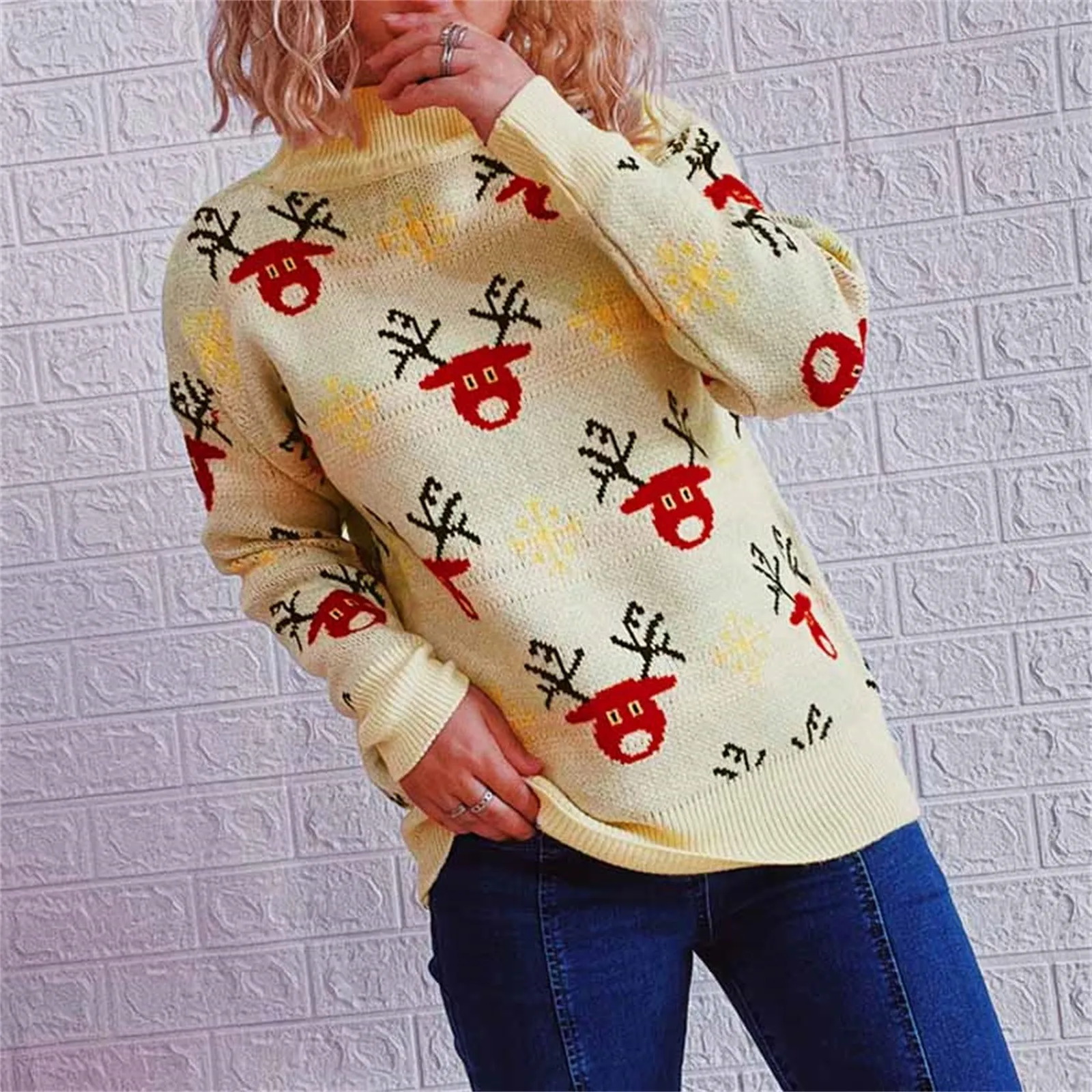 

Women Turtleneck Long Sleeve Sweater Christmas Sweater Warm House Memory Cardigan Sweaters Men Pullover Sweaters for Boys