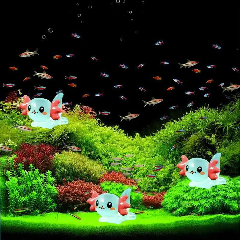 Миниатюрные фигурки аксолотля мультяшные аквариума из смолы украшения в темноте