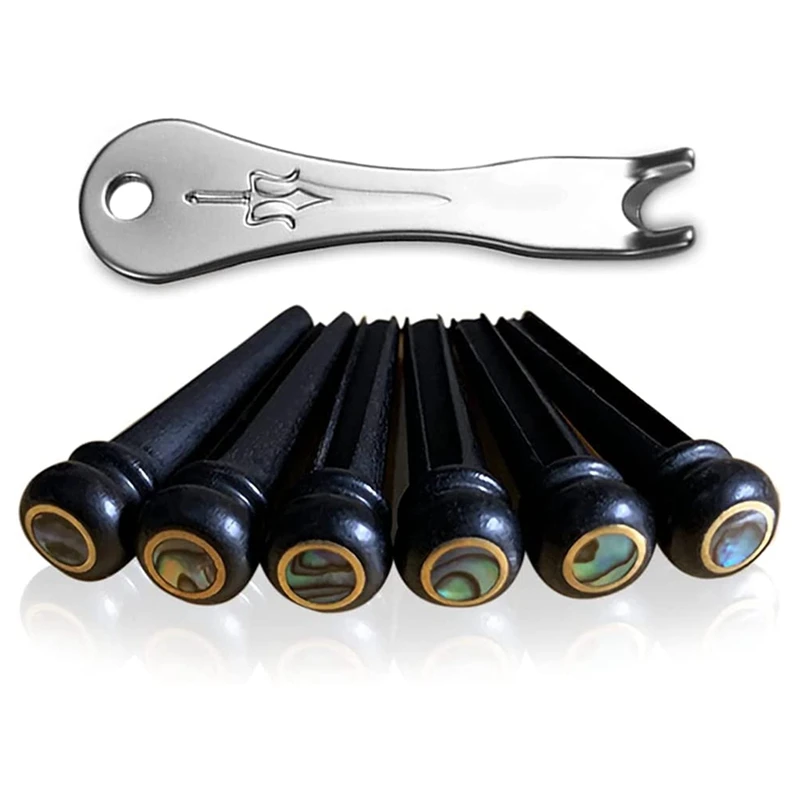 

6 PCS Guitar Bridge Pins, Beef Bone Inlaid Abalone Dot With Bridge Pins Puller Remover Acoustic Guitar Parts