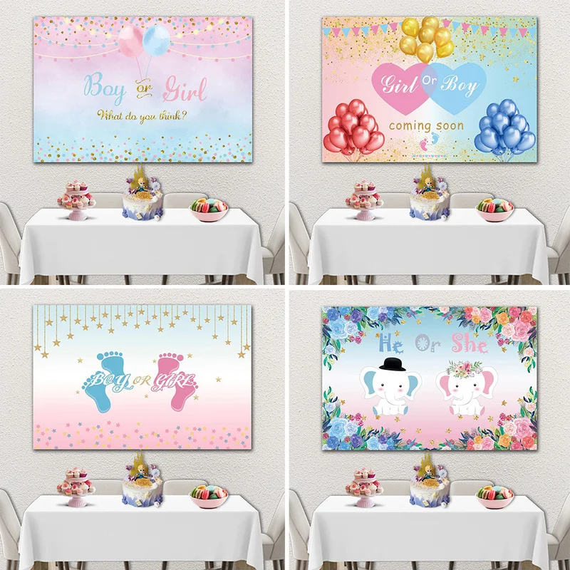 

Baby Shower Background Balloon Gender Reveal Party Boy or Girl Poster Dot Photography Backdrop Photocall Photo Studio Supplies