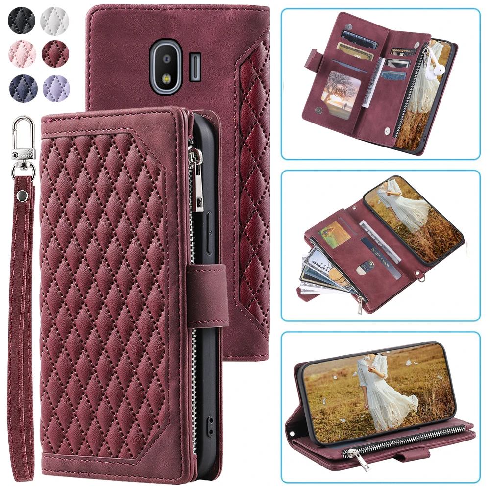 

Fashion Zipper Wallet Case Samsung Grand Prime Pro Flip Cover Multi Card Slots Cover Phone Case Card Slot Folio with Wrist Strap